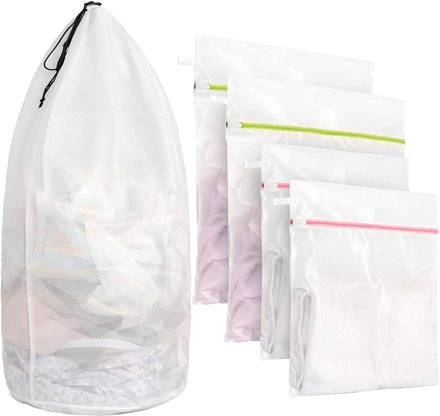 Mesh Laundry Bag for Delicates Breathable Wash Fabric with Colored Zippers  , Wash Bags for Delicates , Socks