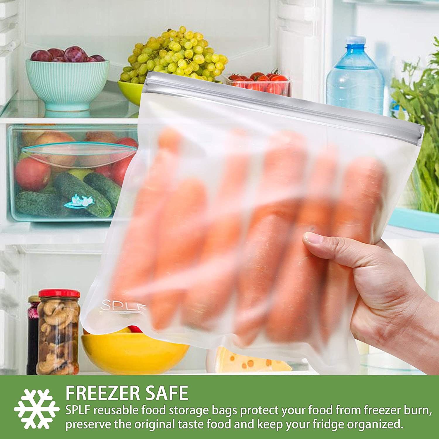 6 Pack Dishwasher Safe Reusable Storage Bags, Reusable Gallon Freezer Bags,  BPA FREE Thick Leakproof Silicone and Plastic Free Zipper Sandwich Snack