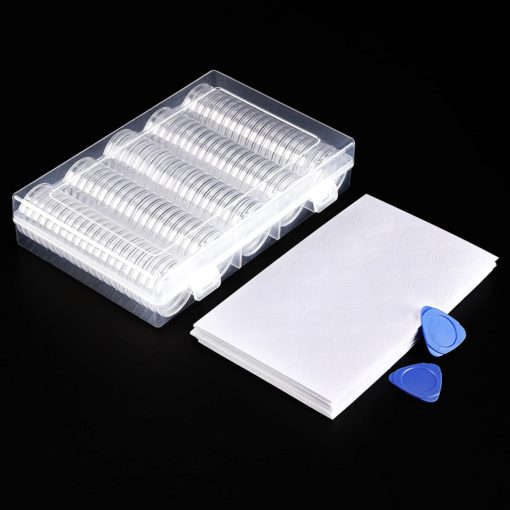 SPLF 100 Pieces 30mm Coin Capsules and 5 Sizes (17/19/21.5/25/27/29.5mm)  White Protect Gasket Coin Holder Case with Plastic Storage Organizer Box  for Coin Collection Supplies - SPLF