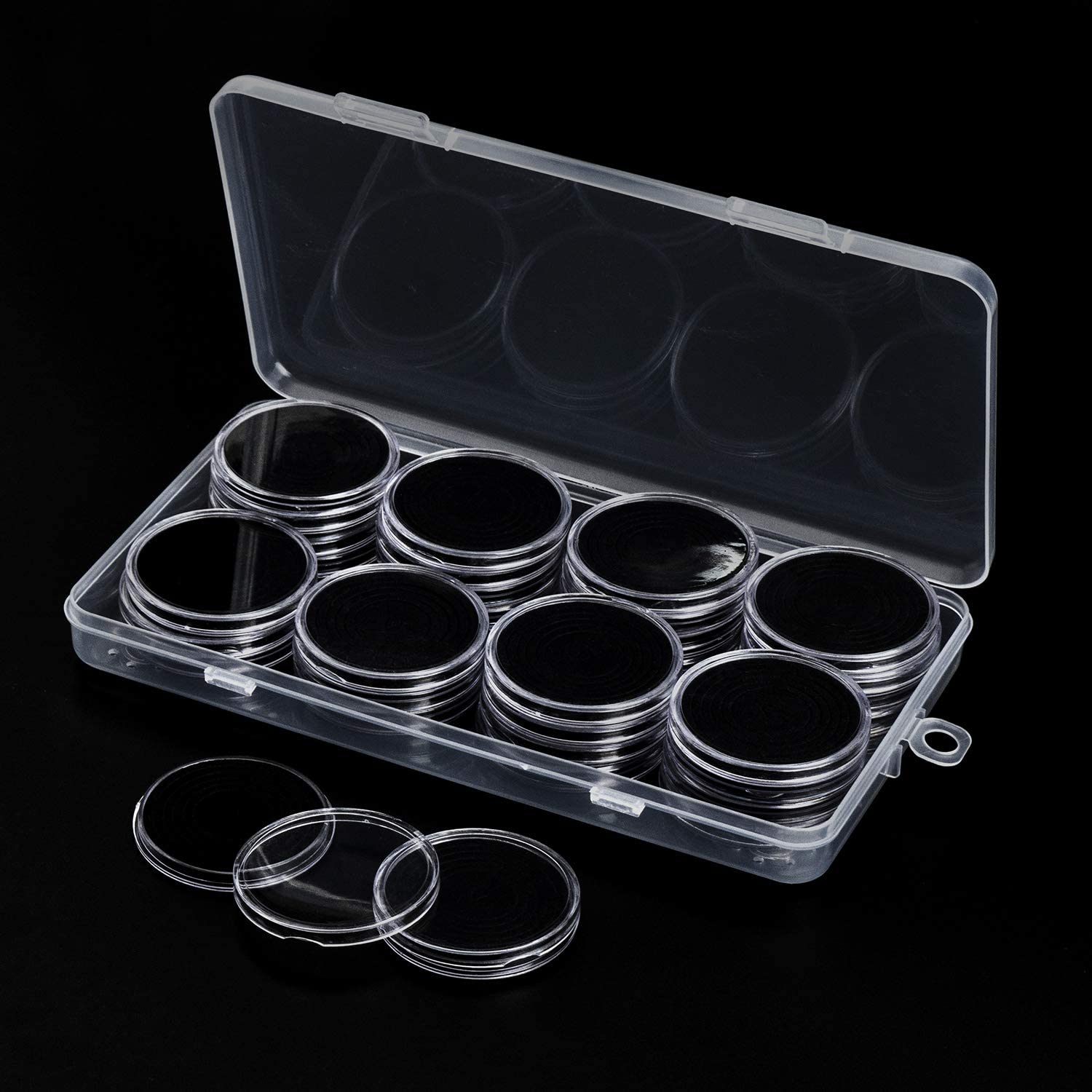 SPLF 100 Pieces 30mm Coin Capsules and 5 Sizes (17/19/21.5/25/27/29.5mm)  White Protect Gasket Coin Holder Case with Plastic Storage Organizer Box  for