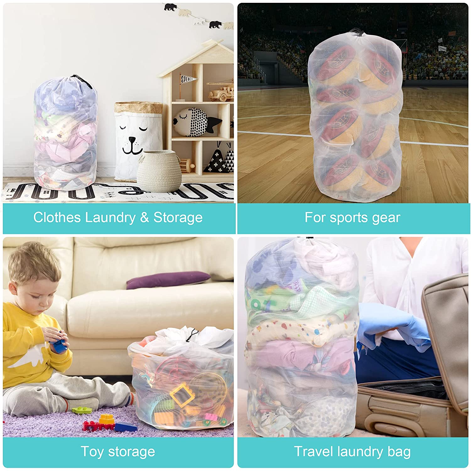 Mesh Laundry Bag for Delicates Breathable Wash Fabric with Colored Zippers  , Wash Bags for Delicates , Socks