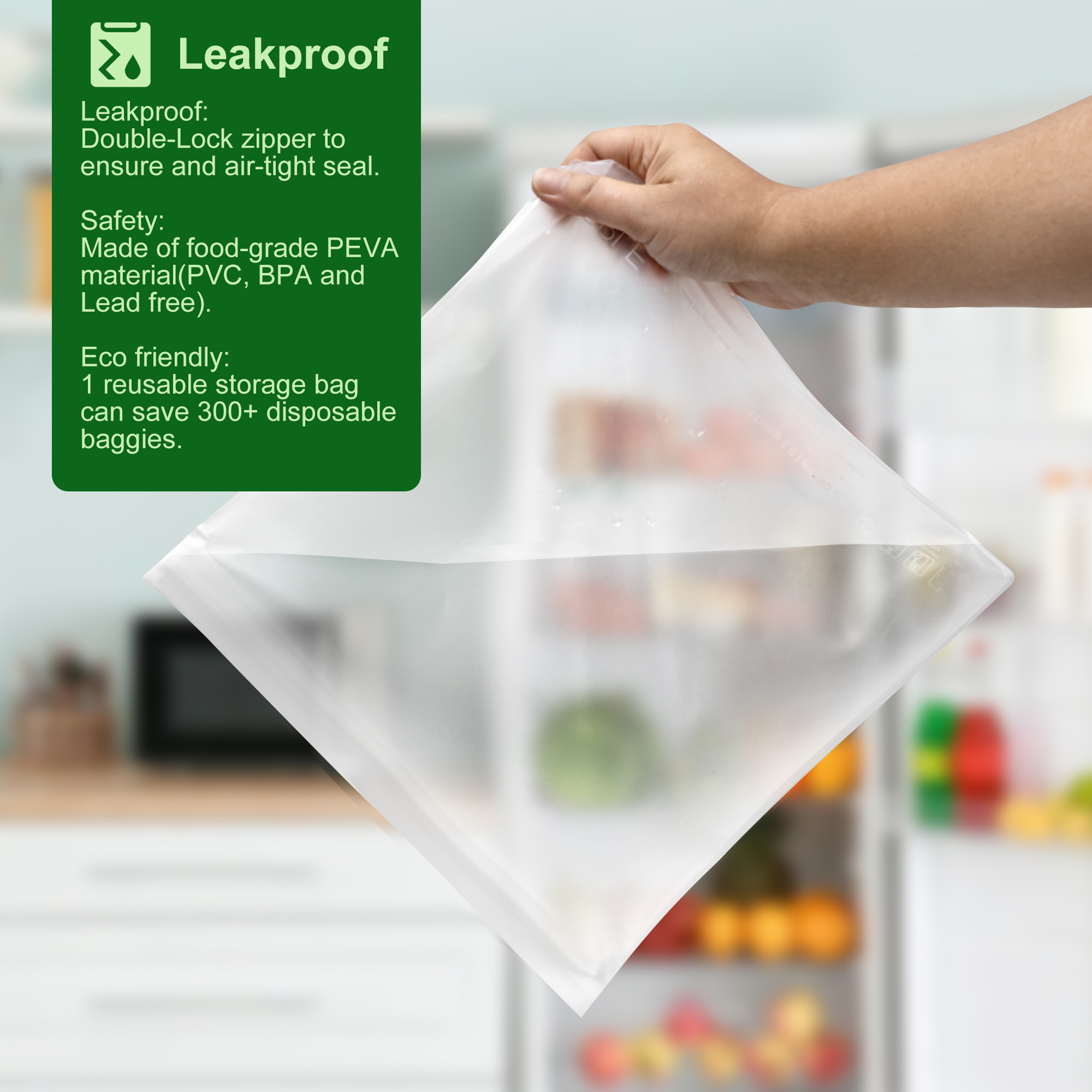 Reusable Food Storage Bags Leakproof Silicone Ziplock Bags BPA